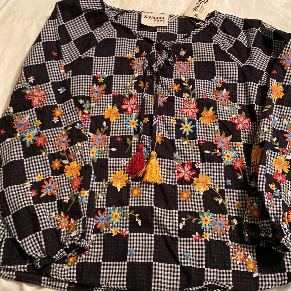 Darling gingham embroidered top